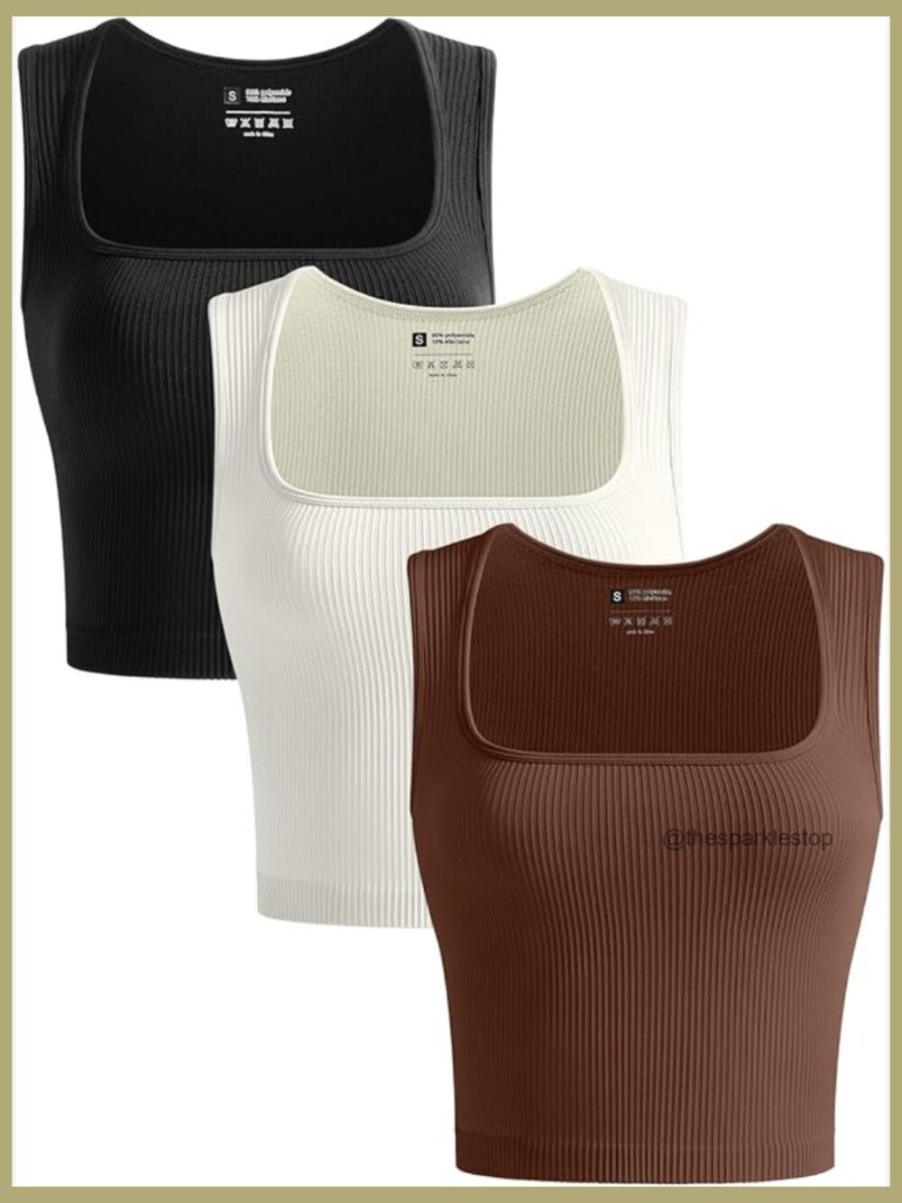 3 Pack Seamless Ribbed Square Neck Crop Tank Tops Sleeveless Workout Shirts